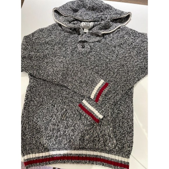 Cabin fever sweater Knit Button Hoodie Black & White red XL - Picture 6 of 10